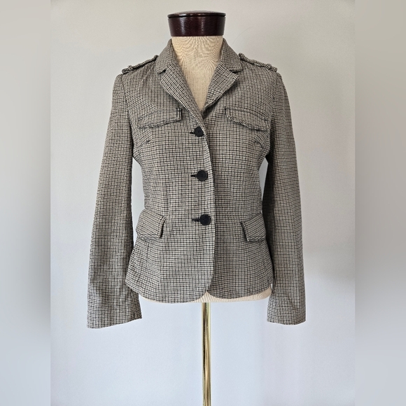 ZARA TRAFALUC herringbone cotton tweed lightweight cream/black/Grey blazer. MED - Picture 2 of 13
